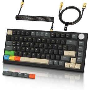K85 Rapid Trigger 75% حشية لوحة مفاتيح ميكانيكية سلكية للألعاب مع مقبض مفتاح مغناطيسي قابل للتعديل وكابل ملفوف بإضاءة خلفية RGB و5 أغطية مفاتيح PBT إضافية للاعبي Win Mac (أزرق)