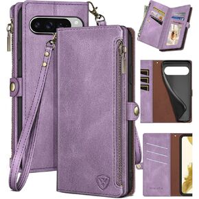 XcaseBar for Google Pixel 9 Pro XL 6.8" 5G Wallet case with Zipper Credit Card Holder【RFID Blocking】,Flip Folio Book PU Leather Phone case Shockproof Cover Women Men for Pixel 9 Pro XL case Wine Red