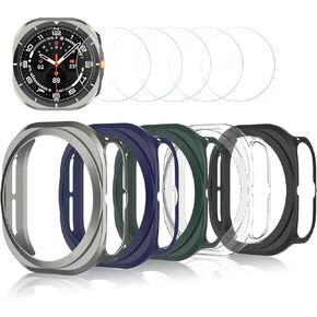 Simpeak 5Pack 2 in 1 Compatible with Samsung Galaxy Watch Ultra 47mm 2024, Hard PC Bumper Back Case & HD Tempered Glass Screen Protector Set Compatible with Galaxy Watch Ultra 47mm