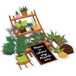 (3Pcs) Home is Where My Plants are Clear Sticker Plant Shelf Decal Waterproof Vinyl Stickers Adult for Laptop Kindle Water Bottle Mug Phone Notebook Gift for Gardener Botanical Lover - Size 3"x2.7"