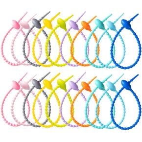 20 PCS Colorful Silicone Cable Ties, Reusable Rubber Twist Tie Bag Clip Bread Tie Zip Ties Adjustable Cable Cord Wraps Management Organizer