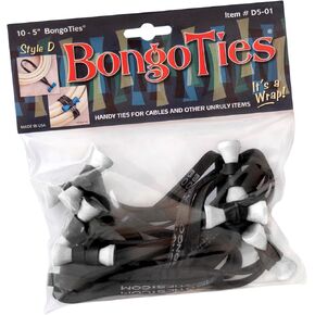 WHITE & BLACK "Moon Doggie" Bongo Ties - 10 Pack "Style-D" ~ Professional cable ties made of natural rubber and bamboo ~ HANDY TIES FOR CABLES AND OTHER UNRULY ITEMS