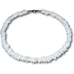 Native Treasure - Choose 1, 18" Mens and Womens White or Color Fast Tie-Dye White Clam Chips Ark Shells Necklace, Summer Beach Surfer Necklace From the Philippines - with Lobster Clasp