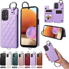Wallet Cover for Samsung Galaxy A23 5G/4G with Detachable Wrist Strap PU Leather Credit Casd Holder Slots Ring Buckle Flip Purse Stand Accessories Phone Case for A 23 23A 6.6 Women Brown