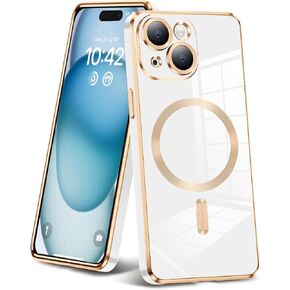 Magnetic Case for iPhone 15 Case, Military Drop Protection Shockproof Plating Slim Sleek Soft Scratch Resistant iPhone 15 Case for Women Men, Black(8-4)