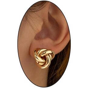 Gold Knot Stud Earrings 14K Gold Plated Love Knot Stud Earring Twisted Button Knot Earring Sterling Silver Post Stud Earrings for Women Hypoallergenic