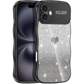 LONTECT for iPhone 16 Case Glitter Sparkle Luxury Plated Cute Curly Waves Border Soft TPU Bumper Shockproof Protective Cover Slim Case for Apple iPhone 16 6.1 inch,Clear/Rose Gold