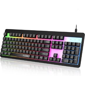 Gaming Keyboard,104 Full-Size Wired Gaming Keyboard with Rainbow Backlit, Anti-Ghosting,Spill-Resistant Keyboard for Gaming and Office, Membrane Keyboard for PC
