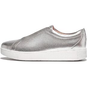 FitFlop Rally Elastic Tumbled-Leather Slip-On Sneakers for Women - Soft Leather – Mesh Footbed – Cushioned Urban White 5 M (B)
