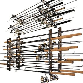 Rush Creek Creations 8-Rod Fishing Pole Wall Rack Twin Pack, Ceiling Mount for Fishing Poles, Fishing Rod Storage Rack, Gray