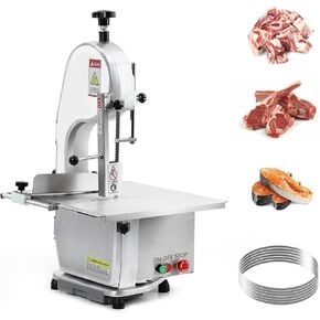 1100W Electric Bone Saw Machine 0.39～6.6 Inches Cutting Thickness Commercial Electric Meat Bandsaw with 6 Saw Blades for Bone Meat Frozen Meat Chicken Fish Trotter Beef Bone Cutting Machine (1100 W)