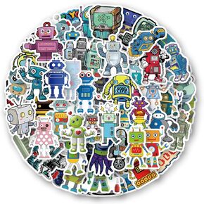60Pcs Cute Robot Stickers, Science Theme Vinyl Waterproof Decals for Computer Skateboard Laptop Water Bottle Luggage Notebook for Kids Teens Adult, Kids Party Favors