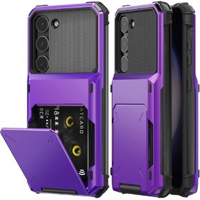 for Samsung Galaxy S23 5G Case with Card Holder Slot [Store 5 Cards] Hidden Credit Card ID Shock Absorption Rugged Protection Hard PC Phone Cases GalaxyS23 S 23 23S Cover Women Girls Purple