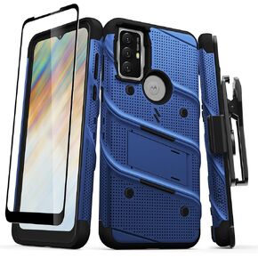 ZIZO Bolt Bundle لهاتف Moto g Play (2023) حافظة مع واقي شاشة ومسند وحافظة - أزرق