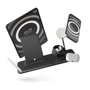 Zens 4-in-1 Magsafe Compatible Wireless Charging Station, Supports iOS 17 Standby Mode, for iPad, iPhones 12 and up, AirPods, and Apple Watch, Qi/MFI Certified, 45W Adapter Included, Black