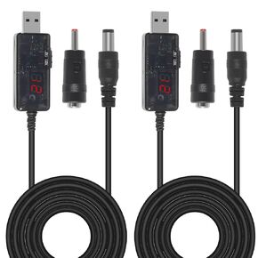2pack DC 5V to DC 12V 9V USB Voltage Step Up Converter Cable Power Supply USB Cable DC Voltage Converter 1A Step-up Volt Transformer Power Regulator Line with LED Display for Desk Lamp Small Fan
