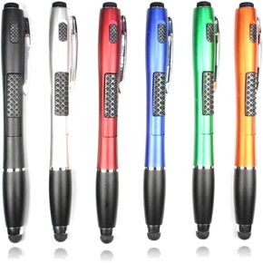 Stylus Pen [6 Pcs], 3-in-1 Multi-Function Touch Screen Pen (Stylus + Ballpoint Pen + LED Flashlight) for Smartphones Tablets iPad iPhone Samsung etc