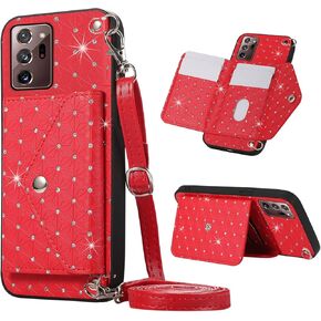 Phone Case for Samsung Galaxy Note 20 Ultra 5G Wallet Cover with Crossbody Shoulder Strap Stand Card Holder Credit Pocket Cell Note20 Plus Notes 20Ultra Note20+ U + 20+ Twenty Not S20 Brown