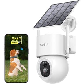 AOSU Security Cameras Wireless Outdoor, 3K/5MP Solar Powered Cameras for Home Security, 360° Pan/Tilt Surveillance, Color Night Vision, 2.4G WiFi Camera, Auto Tracking, AI Human/Vehicle/Pet Detection