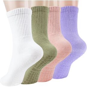 Ivyhouse Pilates Yoga Socks with Grips for Women - Crew Length Ballet Barre Socks - Sticky Workout Hospital Socks, Black, White, Dark Gray in Kuwait