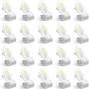 Amico 20 Pack 6 Inch 5CCT Ultra-Thin LED Recessed Ceiling Light with Junction Box, 2700K/3000K/4000K/5000K/6000K Selectable, 12W Eqv 110W, Dimmable Can-Killer Downlight, 1000LM High Brightness