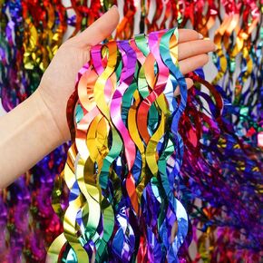 Shiny Wave Metallic Tinsel Foil Fringe Curtains 3.3x6.6ft Colorful Streamer for Party Decorations Birthday Wedding Graduation Baby Shower 2 Packs