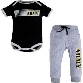 TC Trooper Clothing U. S. Army 2pc Baby Boys Army Bodysuit Pants Set Black & Gray