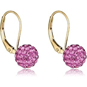 AVORA 10K Yellow Gold 8mm Swarovski Elements Crystal Dangle Ball Lever-back Drop Earrings