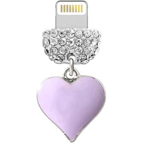 ELISE & FONDA CP606 USB Charging Port Crystal Anti Dust Plug Little Love Heart Phone Charm for iPhone 13/12/11/ XS MAX/XR/X/8 Plus/7/6S/8/SE iPad iPod (Purple)