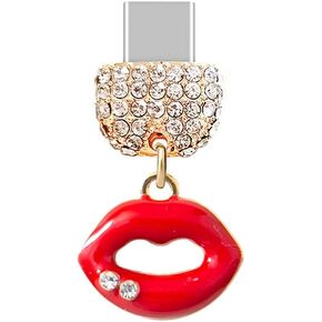 ELISE & FONDA TP280 Type-C USB Charging Port Crystal Anti Dust Plug Little Kiss Lip Cell Phone Charm for Samsung/Huawei/OnePlus/Xiaomi/oppo Android Phones (Red)