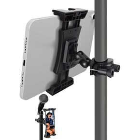 Tablet Holder for Mic Stand, iPad Holder Stand Adjustable Micophone Music Stand Mount Rotatable Phone Holder Compatible with iPad, iPad Pro, iPad Air, iPad Mini iPhone, All Smartphone 4-13.5 inch