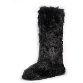 YXCFEWD Faux Fur Boots for Women Winter Knee High Furry Boots Fuzzy Fluffy for Girls Flat Snow Long Boots