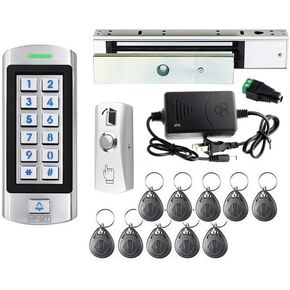 Stainless Waterproof Access Control System Kit, 300kg/660lbs Force Electric Magnetic Lock System Electromagnetic Lock Kit with RFID Keypad/Reader 10 Keyfobs 110V Power Supply Metal Exit Button in Saudi Arabia