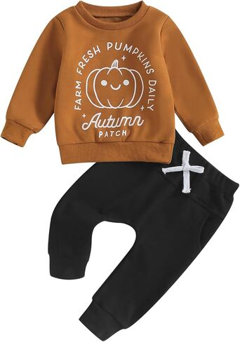 Ynibbim Halloween Baby Boy Girl Outfit قمصان وسراويل اليقطين لحديثي الولادة بأكمام طويلة وبلوزات مجموعة ملابس الأطفال الصغار in Kuwait