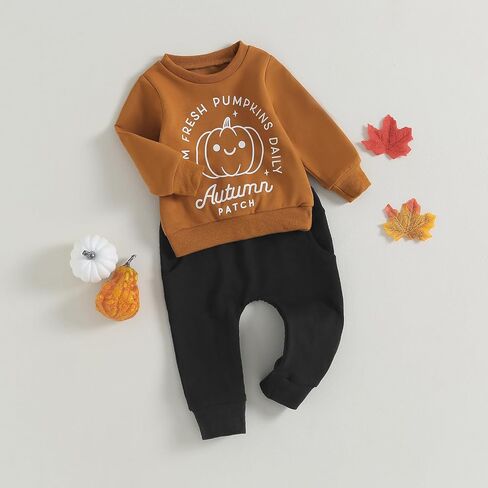 Ynibbim Halloween Baby Boy Girl Outfit قمصان وسراويل اليقطين لحديثي الولادة بأكمام طويلة وبلوزات مجموعة ملابس الأطفال الصغار in Kuwait