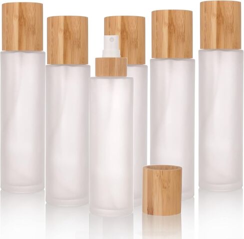 12 pcs Empty 4oz /120ml bamboo lid Frost glass spray bottle with fine mist despenser head for liquid perfume toiletries containers, toner bottles in Kuwait
