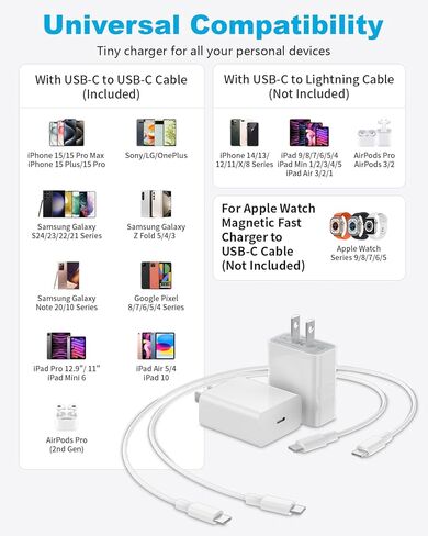 شاحن USB C لشاحن iPhone 15 شحن سريع 3 عبوات 20 واط من النوع C كتلة شاحن حائط مع كابل USB C بطول 6 أقدام متوافق مع iPhone 16/15 Plus/15 Pro/15 Pro Max وiPad Pro/Air/Mini وGalaxy وAirPods Pro in Kuwait