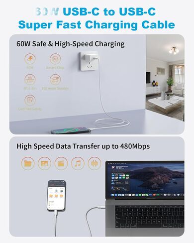 شاحن USB C لشاحن iPhone 15 شحن سريع 3 عبوات 20 واط من النوع C كتلة شاحن حائط مع كابل USB C بطول 6 أقدام متوافق مع iPhone 16/15 Plus/15 Pro/15 Pro Max وiPad Pro/Air/Mini وGalaxy وAirPods Pro in Kuwait