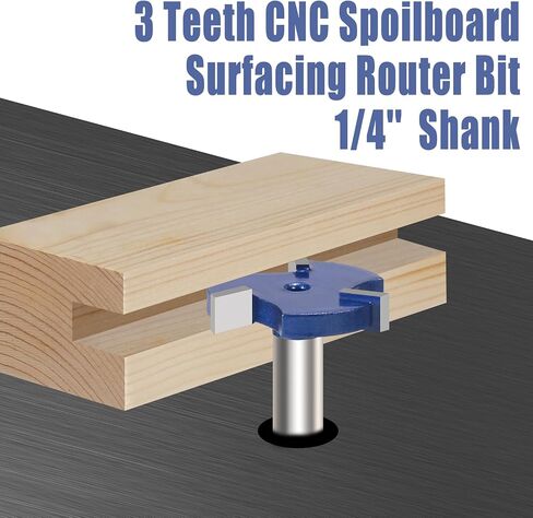 CNC Spoilboard Surfaceing Router Bit، 1/4 بوصة عرقوب بلاطة تسطيح راوتر بت، 3 أجنحة كربيد فتحة أرنب القاطع لأعمال النجارة، تخطيط الخشب (1 بوصة عمق، 1/4 بوصة ارتفاع) in Kuwait