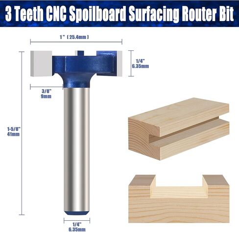CNC Spoilboard Surfaceing Router Bit، 1/4 بوصة عرقوب بلاطة تسطيح راوتر بت، 3 أجنحة كربيد فتحة أرنب القاطع لأعمال النجارة، تخطيط الخشب (1 بوصة عمق، 1/4 بوصة ارتفاع) in Kuwait