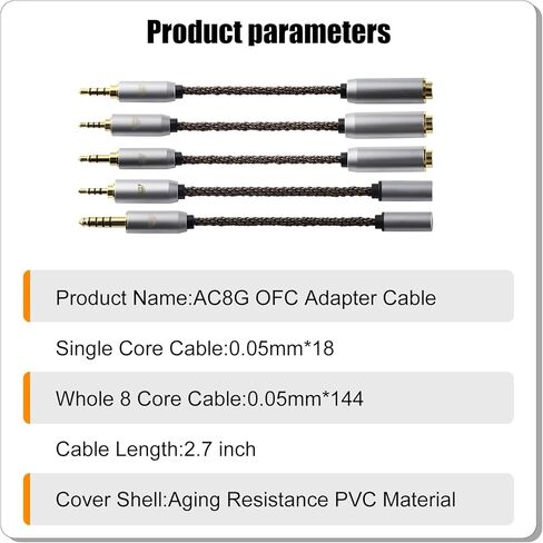 okcsc 3.5 مم ذكر إلى 4.4 مم كابل تحويل أنثى AC8G OFC كابل محول، مادة PVC مقاومة للشيخوخة، غلاف معدني، قابس مطلي بالذهب 2.7 بوصة 4.4 مم أنثى in Saudi Arabia