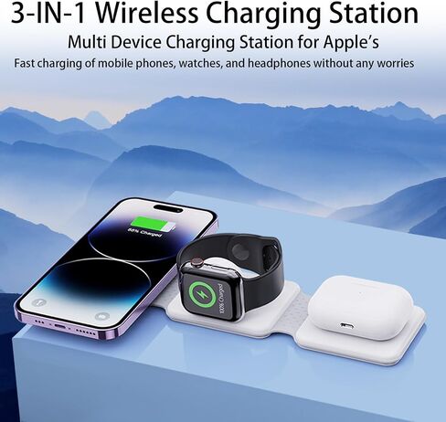 3 in-1 Charging Station for Apple Multiple Devices，Foldable Magnetic Wireless Charger Pad，Travel Charging Station for iPhone15 14 13 12 Series Watch & AirpodsPro/3/2 in Saudi Arabia