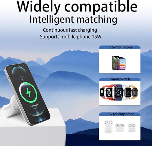3 in-1 Charging Station for Apple Multiple Devices，Foldable Magnetic Wireless Charger Pad，Travel Charging Station for iPhone15 14 13 12 Series Watch & AirpodsPro/3/2 in Saudi Arabia