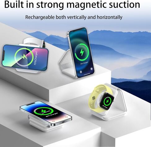 3 in-1 Charging Station for Apple Multiple Devices，Foldable Magnetic Wireless Charger Pad，Travel Charging Station for iPhone15 14 13 12 Series Watch & AirpodsPro/3/2 in Saudi Arabia