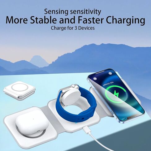 3 in-1 Charging Station for Apple Multiple Devices，Foldable Magnetic Wireless Charger Pad，Travel Charging Station for iPhone15 14 13 12 Series Watch & AirpodsPro/3/2 in Saudi Arabia