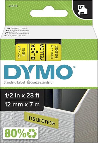 شريط ملصقات DYMO Standard D1 43610 (طباعة سوداء على شريط شفاف، 1/4 بوصة عرض × 23 بوصة طول، 1 خرطوشة)، DYMO أصلي in Saudi Arabia