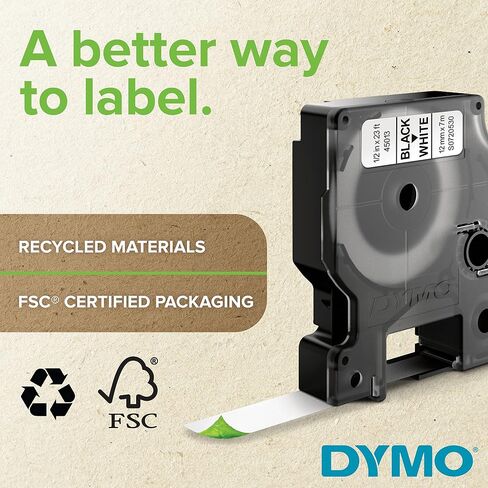 شريط ملصقات DYMO Standard D1 43610 (طباعة سوداء على شريط شفاف، 1/4 بوصة عرض × 23 بوصة طول، 1 خرطوشة)، DYMO أصلي in Saudi Arabia