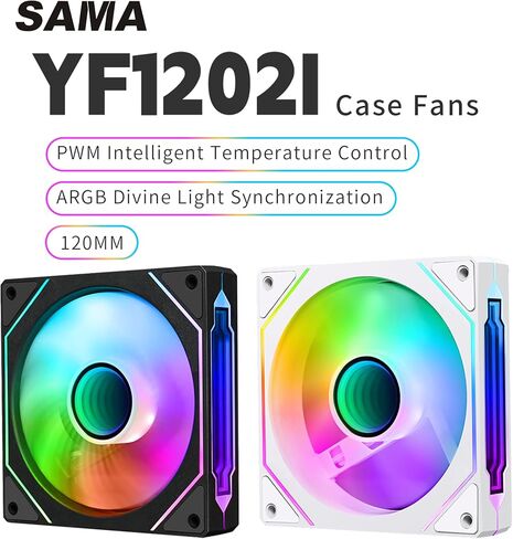 SAMA YF1202I مراوح حافظة PWM ARGB120mm باللون الأسود، 4Pin PWM 5V 3Pin ARGB تدفق هواء عالي منخفض الضوضاء مروحة تبريد مرآة لا متناهية in Kuwait