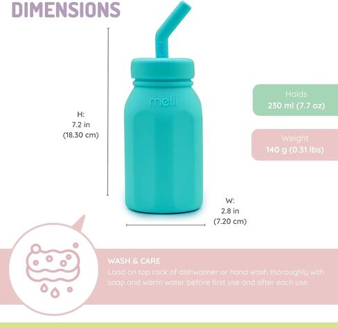 melii Silicone Water Bottle with Straw for Babies, Toddlers & Kids, BPA Free, Blue in Saudi Arabia