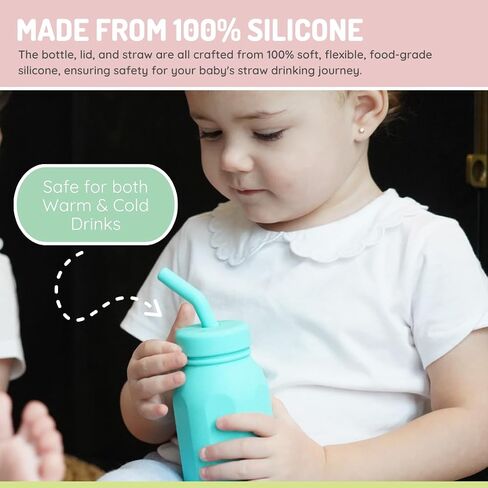 melii Silicone Water Bottle with Straw for Babies, Toddlers & Kids, BPA Free, Blue in Saudi Arabia